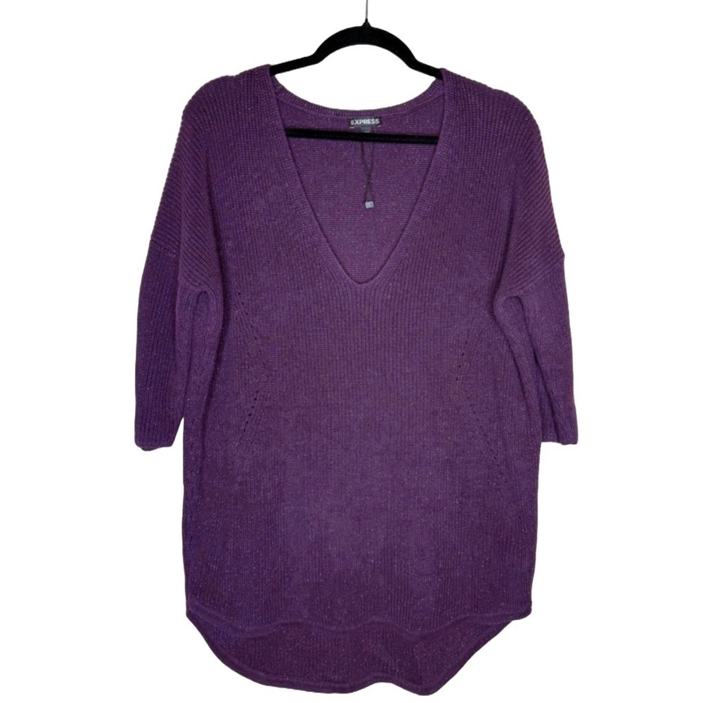 Express Purple V-Neck sparkly  Sweater Smooth Knit